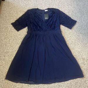 Pinup Fashion Womens Short Sleeve Lace V-Neck Dress Size 24W Navy Blue Formal